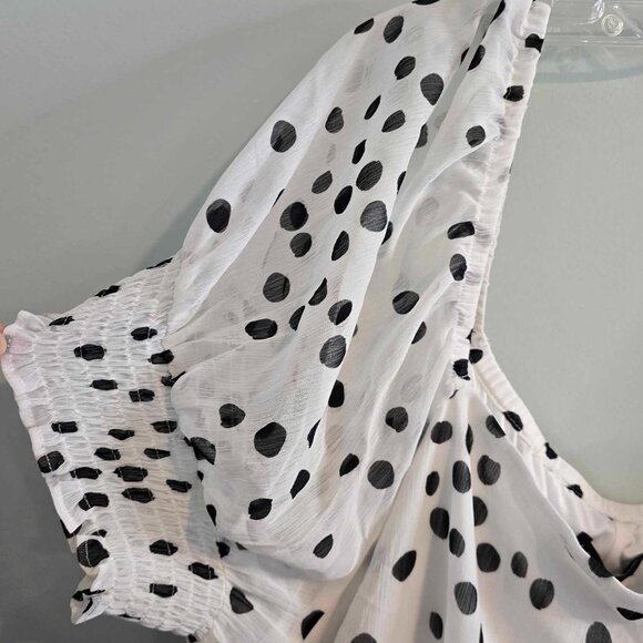 Lane Bryant Smocked Cuff-Sleeve Square-Neck Fit & Flare Dress - Polka Dots NWT - Picture 8 of 11